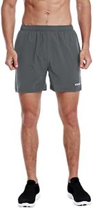 EZRUN Men's 5 Inches Running Workout Shorts Quick Dry Lightweight Athletic Shorts with Liner Zipper Pockets, mens, EZ18M002, Grey, (US 8-10)Medium