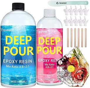 Teexpert Deep Pour Epoxy Resin, 51oz Crystal Clear Epoxy Resin Kit for 2-4" Pour Depths, High Gloss Bubble-Free Casting Resin for Flower Preservation River Tables and Mold Crafts - 2:1 Mix Ratio