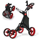 Tangkula Golf Push Pull Cart, Lightweight Aluminum Collapsible 4 Wheels Golf Push Cart, Golf Trolley with Foot Brake, Free Cup Holder & Umbrella Holder, Height-Adjustable Handle