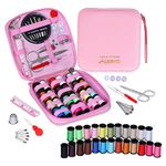 Pink Sewing Kit, AUERVO Mini Basic Sewing Kits with Leather Case Thread and Needles Set for Adults, DIY,Home, Travel & Emergency with Zipper Compact Small Waterproof Durable Pink