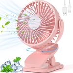 BDXXJ Portable Clip on Fan Battery Powered, Small Fan for Travel, 3 Speed Quiet Mini Personal Desk Fan, 360° Rotate Rechargeable for Outdoor Camping Golf Cart Stroller Home Office Pink