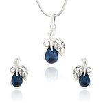 Mahi Blue Leaf Rhodium Plated Floral Pendant Set for Women NL1104107RBlu