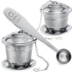 Apace Loose Leaf Tea Infuser (Set of 2) with Tea Scoop and Drip Tray - Ultra Fine Stainless Steel Strainer & Steeper for a Superior Brewing Experience (Silver, Medium)