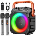 Ankuka Karaoke Machine with 2 Wireless Microphones Karaoke Machine for Adults & Kids Portable Bluetooth Speaker with LED Lights, Supports TWS/FM/AUX/USB/TF/REC for Party, Birthday, Home (Orange)
