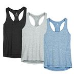 icyzone Workout Running Tank Top for Women - Racerback Yoga Tops Exercise Gym Shirts 3-Pack (M, Black/Granite/Blue)