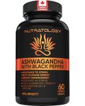 Nutratology Organic Ashwagandha | Canadian-Made | Increases Resistance To Stress & Supports Memory Enhancement | W/Black Pepper For Enhanced Absorption | 650MG Ashwagandha Per Capsule - 60 Capsules