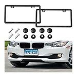 AICEL Carbon Fiber License Plate Frame, 2 Pack Universal US Stainless Steel License Plate Frame Covers, Rust-Proof and Rattle-Proof Car Tag Holder Bracket with Screws Caps, Car Accessories (2 Holes)