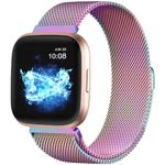 ZWGKKYGYH Compatible with Fitbit Versa/Versa Lite SE/Versa 2 Bands for Women Men, Stainless Steel Mesh Metal Band with Magnetic Lock Replacement for Fitbit Versa Smart Watch, Colorful Small