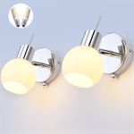 2 PCS Modern Wall Light Glass Wall Mounted Lighting Bedroom Bedside Reading Lamp Wall Sconce Fixtures,Vanity Bathroom Mirror Wall Lamps for Home Restaurant with Switch(5W E14 LED Bulbs Included)