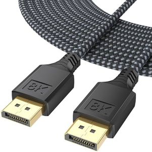 DteeDck DisplayPort Cable 1.4 15FT, 8K DP Display Port Cord (8K@60Hz, 4K@144Hz, 2K@240Hz, 32.4Gbps) Braided Male to Male Compatible for Computer Monitor PC Gaming Laptop TV