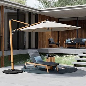 Grand patio Garden Parasol with Base, Aluminium Cantilever Umbrella with 8 Ribs, Crank Lift Operating, Offset Umbrella for Pool, Garden, Outdoor (Champagne, Round 3×3M)