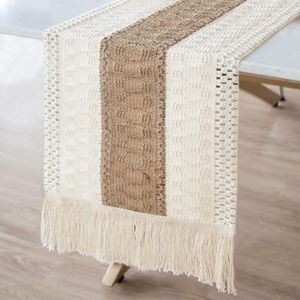 OurWarm Boho Coffee Table Runner for Living Room, 108 inches Long Macrame Spring Runner for Table, Farmhouse Dining Table Runner with Tassels for Bohemian Rustic Wedding, Bridal Shower (12x108 Inches)