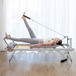 Pilates Reformer Machine for Home Workouts with Foldable Frame, Pilates Reformer with 5 Resistance Cords, Easy to Move and Store, Features Sturdy Library Wheels