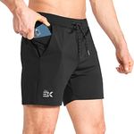 BROKIG Men's Lightweight Gym Shorts,Mens Athletic Running Shorts Quick Dry Sports Workout Shorts with Pockets (Black,Large)