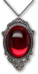 Blood Red Cabochon in Silver Finish Pewter Frame Pendant Necklace