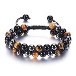 JOVIVI Mens Bracelet Gifts for Him Black Obsidian Tigers Eye Hematite Stone Crystal Chakra Beads Anxiety Double Layers Bracelet Gifts for Boyfriend Husband Anniversary Dad Father's Day Boys Birthday