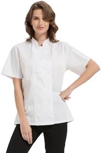 KITCHIEF Chef Coat Women Short Sleeve Lightweight White Chef Jacket Uniform for Women Kitchen,Restaurant,Bakery (White, L)