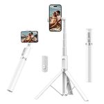 ATUMTEK 55" Selfie Stick Tripod, All-in-one Extendable Aluminum Phone Tripod with Rechargeable Bluetooth Remote, Travel Tripod 360° Rotatable for iPhone 15 Pro Max/15/14/13 Samsung Smartphones, White