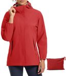 TBMPOY Women's Rain Jacket Lightweight Waterproof Rain Coats Hooded Packable Hiking Bike Windbreaker CA Red L