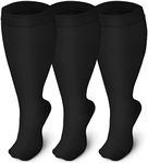 Iseasoo 3 Pairs Plus Size Compression Socks 20-30 mmHg for Men and Women,Wide Calf Extra Large Socks,Prevent Swelling, Pain（ (2XL, Black)