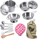 Play Pots and Pans Toys for Kids Kitchen Playset Pretend Cookware Utensils Play Set Play Cooking Toys Mini Stainless Steel Cooking Utensils Toys Kitchen Playset Accessories for Toddlers & Boys Girls