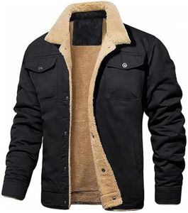 HYPESTFIT Men's Sherpa Trucker Jacket Fleece Lined Warm Cargo Winter Coats Multi Pockets, Black, Small
