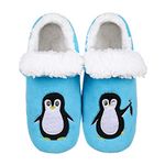 Women's Thick&Warm Slipper Socks-Winter Cute Penguin Fuzzy Soft Cozy Non-Skid Fleece-Lined House Slippers Booties with Grips (Blue, M, medium)