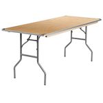 Flash Furniture 30x72 Wood Fold Table-Met Edge, Steel, Natural, 30" x 72"