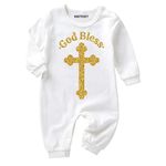 KNITROOT Baptism Special, God Bless, Onesies, Unisex Baby Kids Cotton Full Sleeve White Rompers, Sleepsuit, Bodysuit, 0-3 Months, Infant Cloths for Boys & Girls