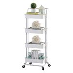 Taylor & Brown 4 Tier Kitchen Storage Trolleys Removable Storage Tower Rack Bathroom Shelf With Wheels Slim Rolling Storage Rack Trolley Beauty Salon Cart Storage Detachable Catering Serving Trolley