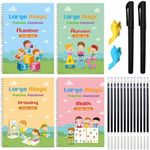 Large Magic Practice Copybook for Kids,Handwriting Practice Book 4 Pack with Pen Refill English Cursive Calligraphy Reusable Age 3-8 ，11.4x8.3Inch (4pc+2 Pen)