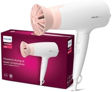 Philips Foldable Hair Dryer 1600 Watts| Powerful Salon-like Blow Drying with Less Heat | 3 Heat Settings with Cool Shot (Hot/Cool/Warm) | ThermoProtect Airflower Attachment- Pink | BHD308/30 - White | Perfect Blow Dry & Style for Men and Women | 2 years Warranty