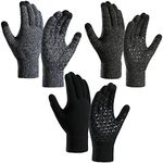 Winter Gloves for Women and Men 3 Pairs, Warm Lining Touchscreen Gloves, Anti Slip Knit Running Gloves (3 Pairs Black, Medium)