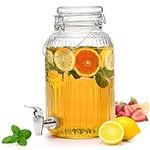 Kingrol 1 Gallon Glass Drink Dispenser with Lid and Spigot - Wide Mouth, Leak Proof Juice Pitcher- Vintage Beverage Dispenser for Party, Wedding, Picnic