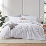 Hearth & Harbor White Duvet Cover Queen Size - 3 Piece Queen Duvet Cover Set, Soft Double Brushed Queen Size Duvet Covers with Button Closure, 1 Duvet Cover 90x90 inches and 2 Pillow Shams