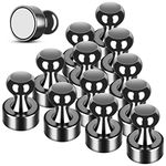 Fridge Magnets, 16 Pack 12 x 16 mm Black Neodymium Magnetic Push Pins, Strong Magnet, Whiteboard Magnets, Magnetic Thumb Tacks, Magnets Push Pins for Whiteboard, Magnets for Fridge, Office, Map, Photo