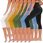 TNNZEET 7 Pack Capri Leggings for Women, High Waisted Soft Black Workout Yoga Pants, Black/ Sky Blue/ Forest Green/ Spring Green/ Dark Yellow/ Buttermilk/ White, Large-X-Large