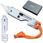 Lever Gear Edge XT - Mini Utility Knife Keychain Multitool w/ 10 Tools - Retractable Razor Blade Mini Box Cutter OTF Knife - Small EDC Pocket Knives For Men Gift (Silver-Orng)