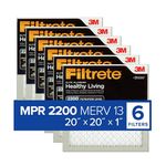 Filtrete 20x20x1 Air Filter MPR 2200 MERV 13, Healthy Living Elite Allergen, 6-Pack (Exact Dimensions 19.69x19.69x0.78)