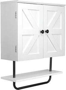 EXCELLO GLOBAL PRODUCTS 22" x 27.5” Barndoor Bathroom Wall Cabinet, Space Saver Storage Cabinet Kitchen Medicine Cabinet with Adjustable Shelf and Towel Bar, White