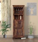 Wood World Bar Cabinet for Home | Rack Hard and Soft Drinks Drawer Storage | Solid Sheesham Wood Bar Cabinets for Living Room | Wine Wisky Scotch All Type Drinks (Natural Wood Honey)