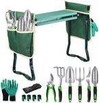 MENOLY Garden Kneeler and Seat, Folding Gardening Stool with Kneeling Pad, Gardening Bench with 6 Garden Tools, Tool Pouches, Glove, Detachable Belt, Gardening Gift for Women Men Mom Parents Elders