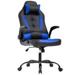 BestOffice PC Gaming Chair Ergonomic Office Chair Desk Chair with Lumbar Suport Flip Up Arms Headrest Adjustable PU Leather Executive High Back Computer Chair for Women Men Adults,Blue