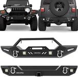 OEDRO Front & Rear Bumper Compatible for 1987-2006 Jeep Wrangler TJ & LJ & YJ, Rock Crawler Bumper w/Winch Plate Mounting & LED Lights & Hitch Receiver Full Width Off Road