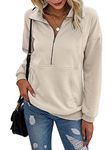 RANPHEE Fall Clothes for Women 2024 Apricot Long Sleeve Shirts Half Zipper Loose Pullover Sweatshirt Hoodies Casual Fashion Outfits Clothing Trendy Sweater with Pockets M