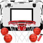 Indoor Over Door Mini Basketball Hoop Set for Kids Adults, Upgrade Wall Mount Basketball Hoop for Wall with Large Dunk Rim, Room Basketball Hoops Game with 4 Small 6" Balls Gift for Boys Girls Teen