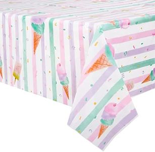 WERNNSAI Ice Cream Party Table Cover - 4PCS 54” X 108” Disposable Rectangular Plastic Tablecloth Ice Cream and Popsicle Themed Party Supplies Kids Girls Birthday Baby Shower Party Decorations