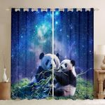 Panda Curtains Cute Animal Plant Window Curtains 84"X63" Galaxy Starry Sky Series Decor Window Treatments for Kids Child,Wild Animals Bear Wildlife Draperies,Cosmic Star Bedroom Decor Blue Purple