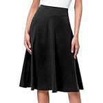 Women's Outdoor Recreation Skirts Simple Comfy Basic Solid Color Stretch A Line Flared Knee Length Skirt Women's Outdoor Recreation Skirts (Black, S)