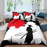 Homewish Samurai Duvet Cover Single Size Sunset Print Comforter Cover Japan Bedding Set Building Silhouette Breathable Bedspread Japanese Ukiyoe Quilt Cover Ultra Lightweight